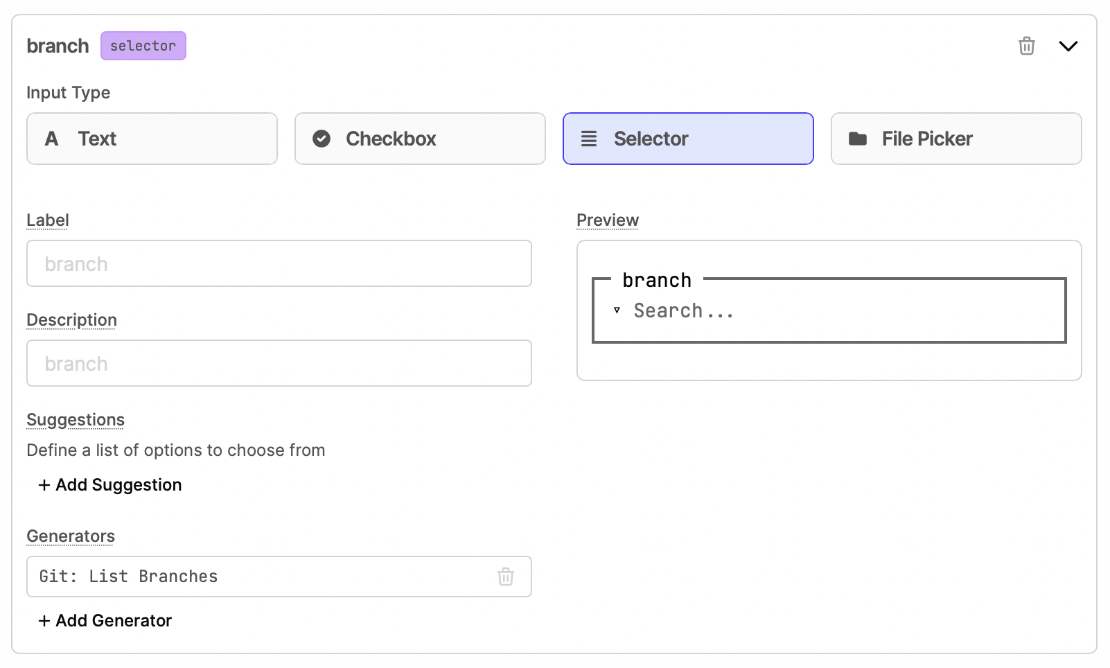 Customize the input fields in the Script editor