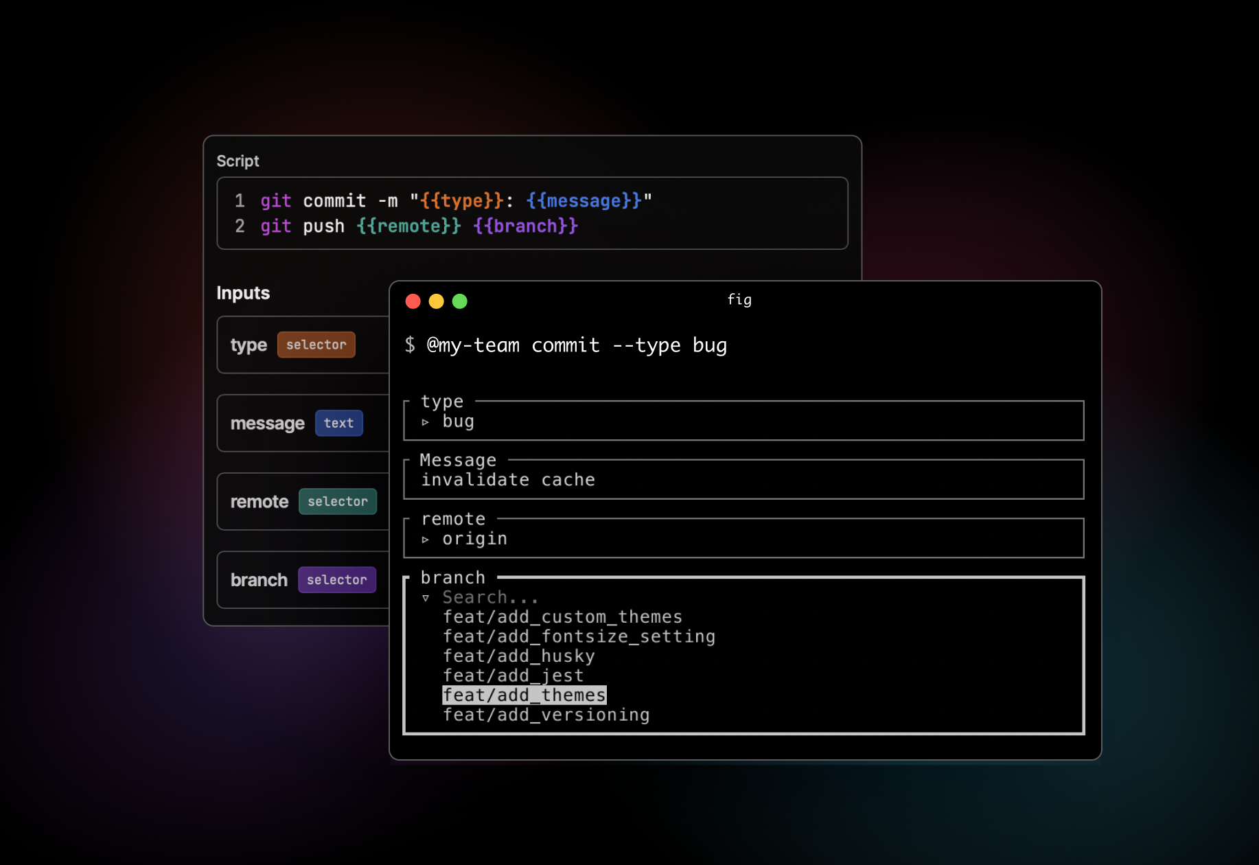 Script creation flow with the corresponding terminal UI